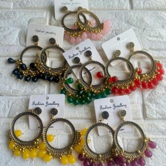 Golden Round Glass Bead Jhumka