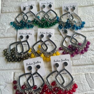 Diamond Glass Bead Jhumka - Silver