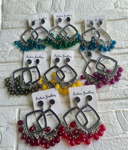 Diamond Glass Bead Jhumka - Silver