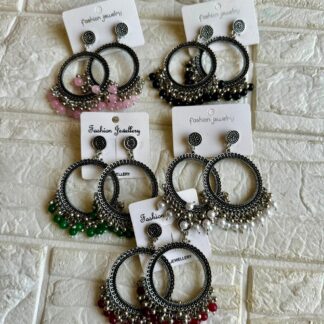 Silver Round Pearl Bead Jhumka