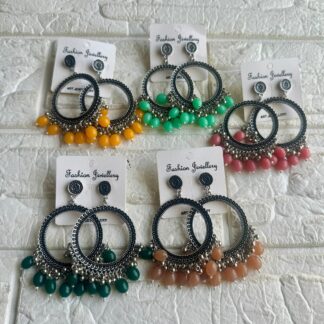 Vibrant Circle Bead Jhumka - Silver