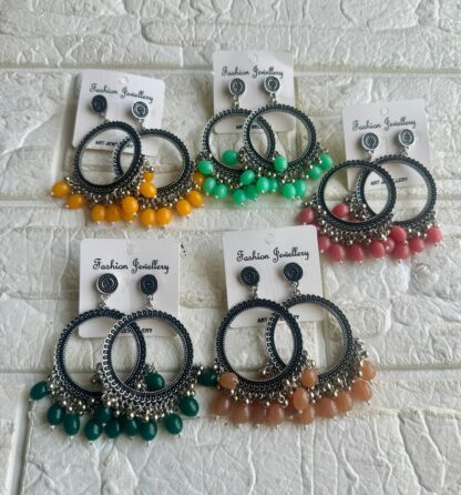 Vibrant Circle Bead Jhumka - Silver