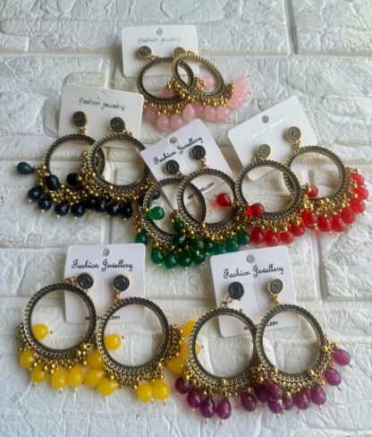 Golden Round Glass Bead Jhumka